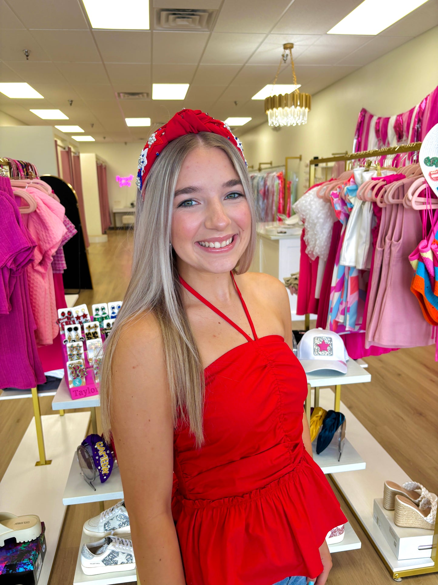 Red Ruched Halter Top