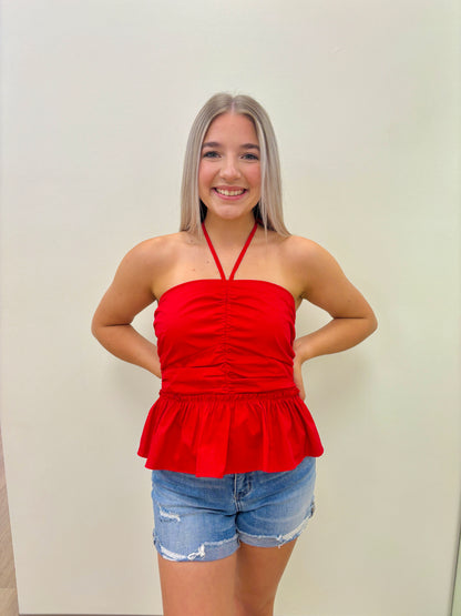 Red Ruched Halter Top