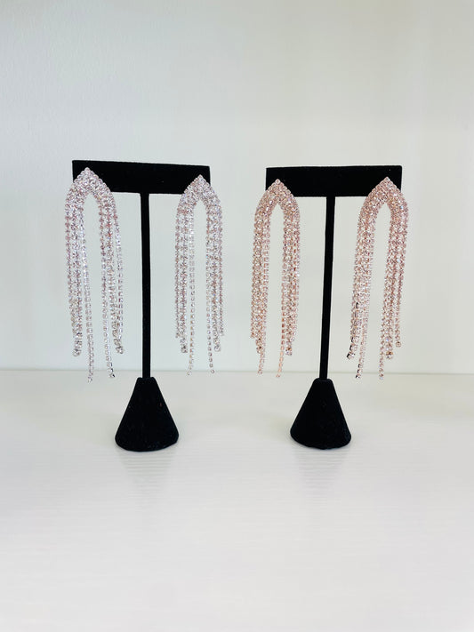 Arch Rhinestone Fringe Earrings