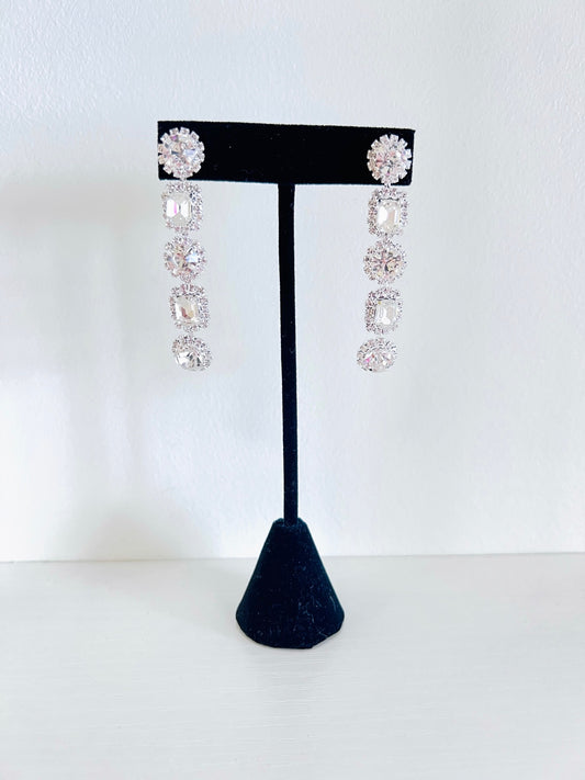 Crystal Square Round Long Earrings