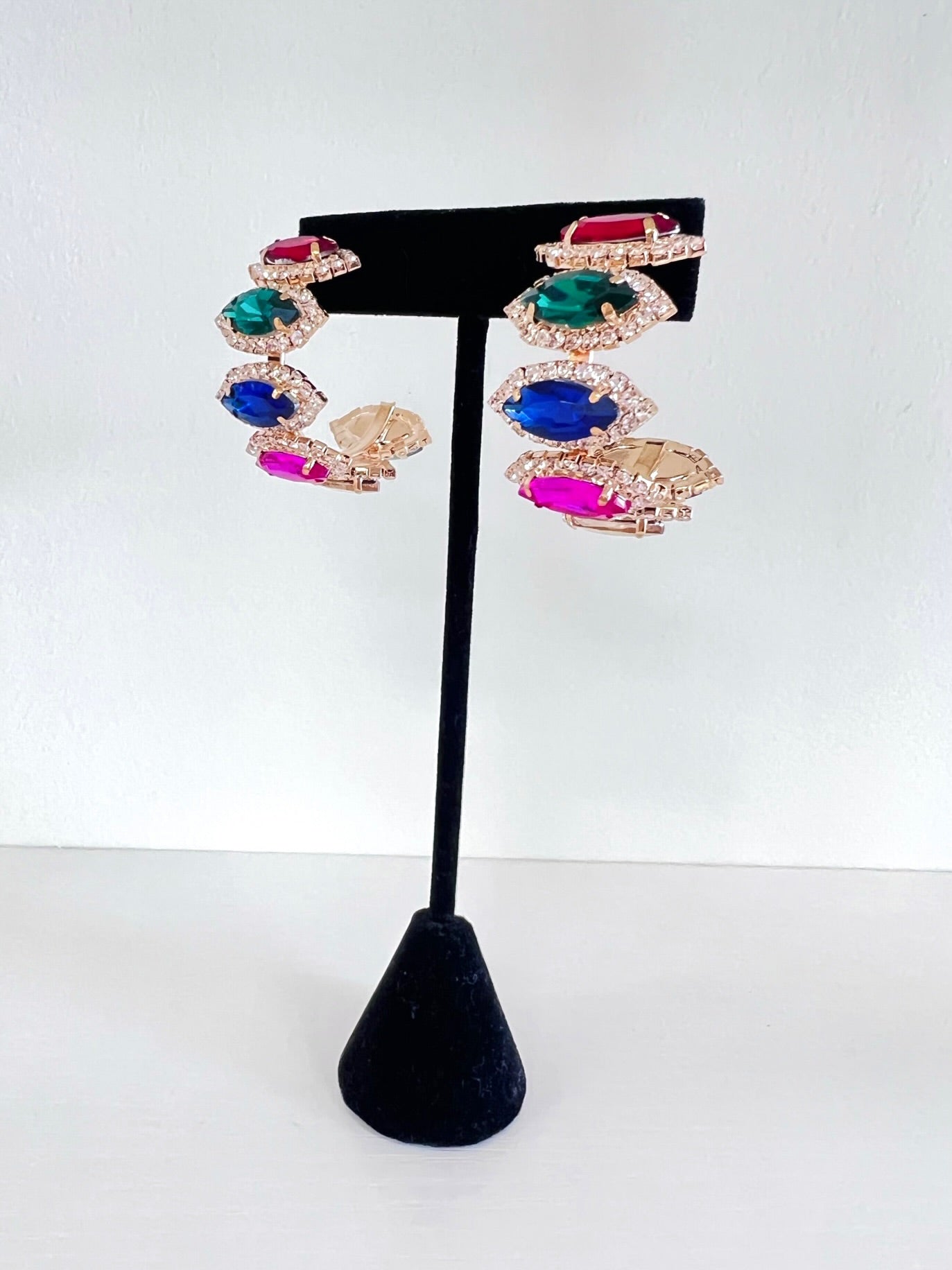 Colorful Crystal Oval Cut Hoop Earrings