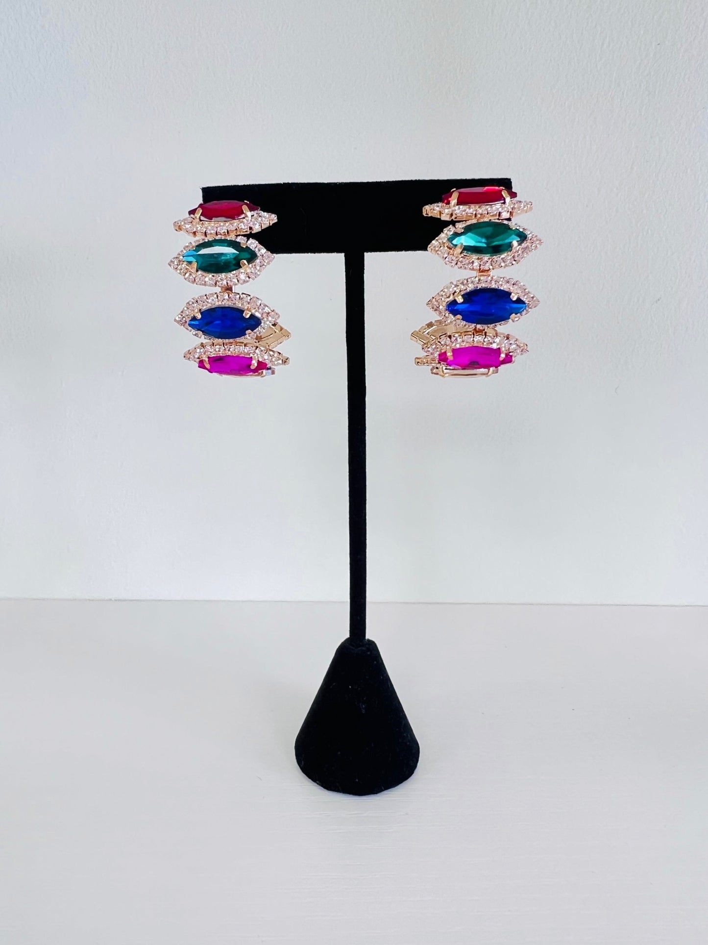 Colorful Crystal Oval Cut Hoop Earrings