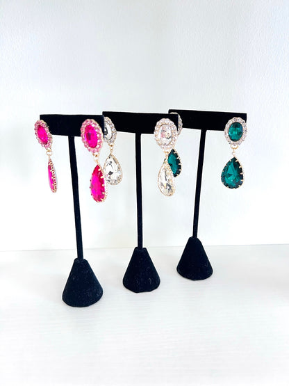 Crystal Pair Shape Drop Earrings